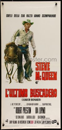 9k1638 JUNIOR BONNER Italian locandina 1972 different art of rodeo cowboy Steve McQueen by Casaro!