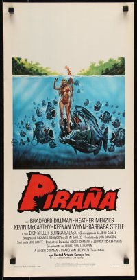 9k1660 PIRANHA Italian locandina 1979 Roger Corman, fish attacking sexy girl by Bob Larkin!