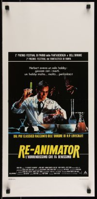9k1664 RE-ANIMATOR Italian locandina 1986 great image of mad scientist with severed head in bowl!