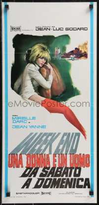 9k1693 WEEK END Italian locandina 1968 Jean-Luc Godard, different art of sexy Mireille Darc!