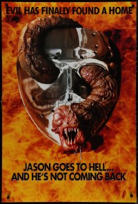 9k0836 JASON GOES TO HELL teaser DS 1sh 1993 Friday the 13th, creepy worm w/teeth in mask image!