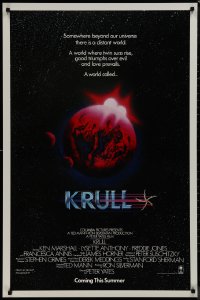 9k0853 KRULL advance 1sh 1983 Ken Marshall & Lysette Anthony, sci-fi fantasy art of red planet & suns