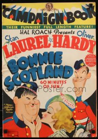 9k0044 BONNIE SCOTLAND pressbook 1935 Al Hirschfeld art of Stan Laurel & Oliver Hardy, ultra rare!