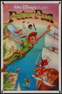 9k0941 PETER PAN 1sh R1989 Walt Disney animated cartoon fantasy classic, great flying art!