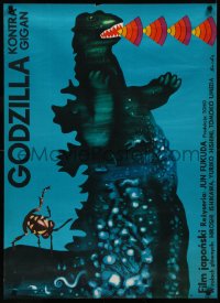 9k0411 GODZILLA ON MONSTER ISLAND Polish 27x37 1977 cool different Socha art of the giant lizard!