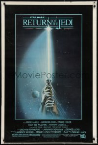 9k0971 RETURN OF THE JEDI 1sh 1983 George Lucas, art of hands holding lightsaber by Reamer!