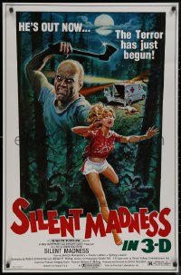 9k1018 SILENT MADNESS 1sh 1984 3D psycho, cool horror art, he's out now & the terror has just begun!