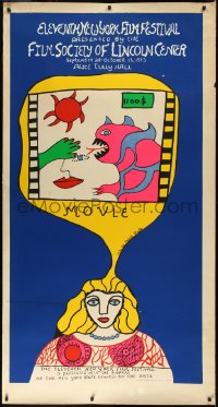 9k0075 11TH NEW YORK FILM FESTIVAL 38x70 film festival poster 1973 art by de Saint Phalle, rare!