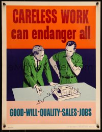 9k1167 CARELESS WORK CAN ENDANGER ALL 17x22 motivational poster 1960s Elliott Service Company!