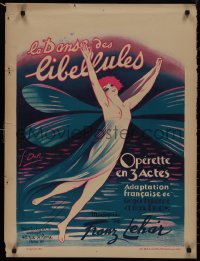 9k0550 LA DANSE DES LIBELLULES 24x32 French stage poster 1926 Georges Dola art of topless fairy!
