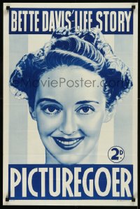 9k0286 PICTUREGOER 20x30 English advertising poster 1939 smiling Bette Davis' Life Story, rare!