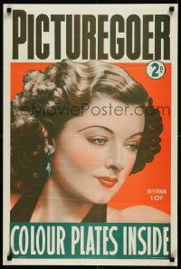 9k0284 PICTUREGOER 20x30 English advertising poster 1939 color portrait of sexy Myrna Loy, rare!
