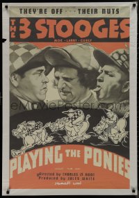 9k0542 PLAYING THE PONIES 28x39 Egyptian poster R2000s wacky Three Stooges, one-sheet image!