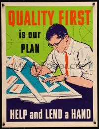 9k1171 QUALITY FIRST IS OUR PLAN 17x22 motivational poster 1960s Elliott Service Company!