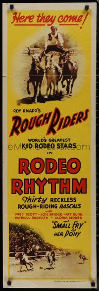 9k0226 RODEO RHYTHM 14x41 special poster 1942 western cowboy Roy Knapp's Rough Riders, ultra rare!