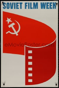 9k0391 SOVIET FILM WEEK 24x36 Russian special poster 1970s USSR flag as red film, all English!