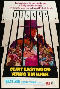 9k0021 HANG 'EM HIGH 38x57 standee 1968 great Sandy Kossin art of cowboy Clint Eastwood, ultra rare!