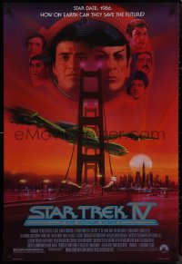 9k1038 STAR TREK IV 1sh 1986 art of Leonard Nimoy, Shatner & Klingon Bird-of-Prey by Bob Peak!