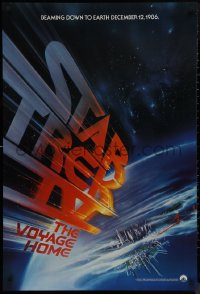 9k1039 STAR TREK IV teaser 1sh 1986 Leonard Nimoy, art of title racing towards Earth by Bob Peak!