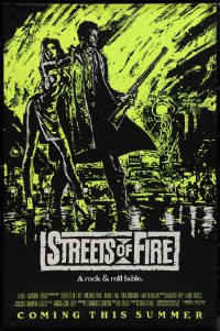 9k1054 STREETS OF FIRE advance 1sh 1984 Walter Hill, Riehm yellow dayglo art, a rock & roll fable!