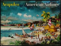 9k0098 AMERICAN AIRLINES ACAPULCO 30x40 travel poster 1960s Kingman art of people enjoying beach!