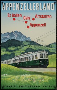 9k0309 APPENZELL RAILWAYS 25x40 Swiss travel poster 1950 art of train with mountains in background!