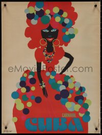 9k1208 CARNAVAL CUBA 18x23 Cuban travel poster 1960s colorfully dressed woman by Raimundo Garcia!