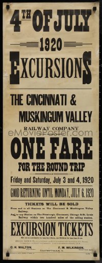 9k0312 CINCINNATI & MUSKINGUM VALLEY RAILWAY COMPANY 15x39 travel poster 1920 1 fare for round trip!