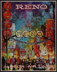 9k1212 DELTA AIR LINES RENO 22x28 travel poster 1960s Jack Laycox art of city's arch!