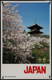 9k0321 JAPAN 24x37 Japanese travel poster 1980s image of cherry adorned Kiyomizu Temple in Kyoto!