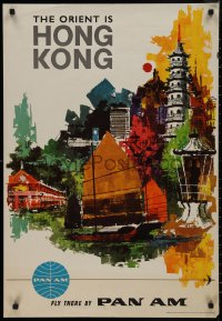 9k0326 PAN AM HONG KONG 23x34 Hong Kong travel poster 1960s cool colorful art of different sites!