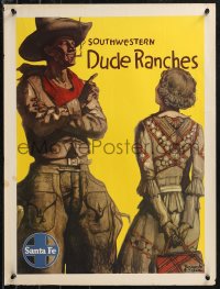 9k1218 SANTA FE SOUTHWESTERN DUDE RANCHES 18x24 travel poster 1949 Villa art of smoking cowboy!