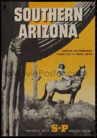 9k1219 SOUTHERN PACIFIC SOUTHERN ARIZONA 16x23 travel poster 1950s woman on horseback, cactus!