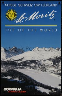 9k0330 ST. MORITZ 25x40 Swiss travel poster 1970s great images of Corviglia summit and more!