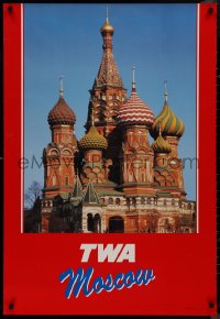 9k0333 TWA MOSCOW 26x38 travel poster 1980s USSR, great image of Saint Basil's Cathedral!