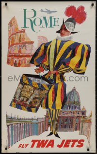 9k0335 TWA ROME jets style 25x40 travel poster 1960s Klein art of colorful soldier beating drum!