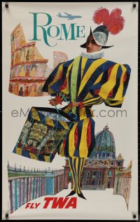 9k0336 TWA ROME no jets style 25x40 travel poster 1960s Klein art of colorful soldier beating drum!