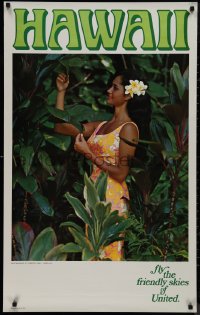 9k0343 UNITED AIRLINES HAWAII 25x40 travel poster 1980s Art Allen photo of Hawaiian girl!