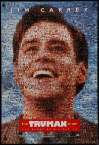 9k1083 TRUMAN SHOW teaser DS 1sh 1998 really cool mosaic art of Jim Carrey, Peter Weir