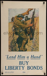 9k1192 BUY LIBERTY BONDS 12x19 WWI war poster 1918 Lend Him a Hand, cool art by Charles Sarka!