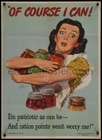 9k1189 OF COURSE I CAN 2-sided 19x26 WWII war poster 1944 Williams art of lady w/canned vegetables!