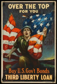 9k0303 OVER THE TOP FOR YOU 20x30 WWI war poster 1918 great patriotic art by Sidney H. Riesenberg!