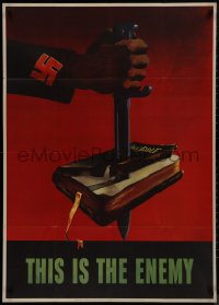9k0105 THIS IS THE ENEMY 29x40 WWII war poster 1943 classic swastika/bayonet/Bible art by Marks!