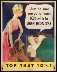 9k1190 TOP THAT 10% 22x28 WWII war poster 1942 art of pretty lady 'borrowing' from man's pockets!