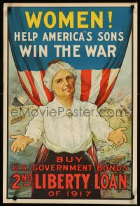 9k0306 WOMEN HELP AMERICA'S SONS WIN THE WAR 20x30 WWI war poster 1917 art by R.H. Parteous, rare!