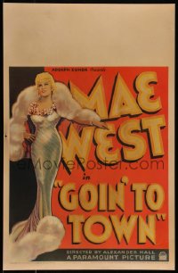 9k0035 GOIN' TO TOWN WC 1935 full-length art of sexiest Mae West in fancy dress with fur, very rare!