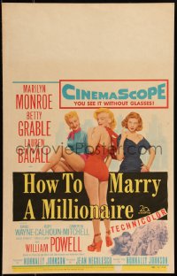 9k0037 HOW TO MARRY A MILLIONAIRE WC 1953 full-length sexy Marilyn Monroe, Grable & Lauren Bacall!