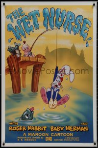 9k1094 WET NURSE Kilian 1sh 1988 Baby Herman goes fishing w/Roger Rabbit as the bait!
