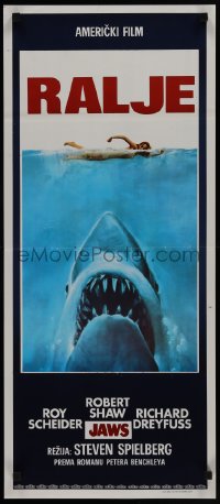 9k0240 JAWS Yugoslavian 14x32 1975 Spielberg's classic man-eating shark attacking swimmer, Ajkula!