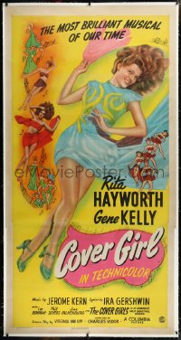 9m0029 COVER GIRL linen 3sh 1944 sexy full-length Rita Hayworth with flowing red hair, ultra rare!